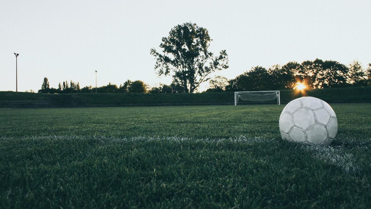 Fußball auf einem Fußballfeld vor einem Tor