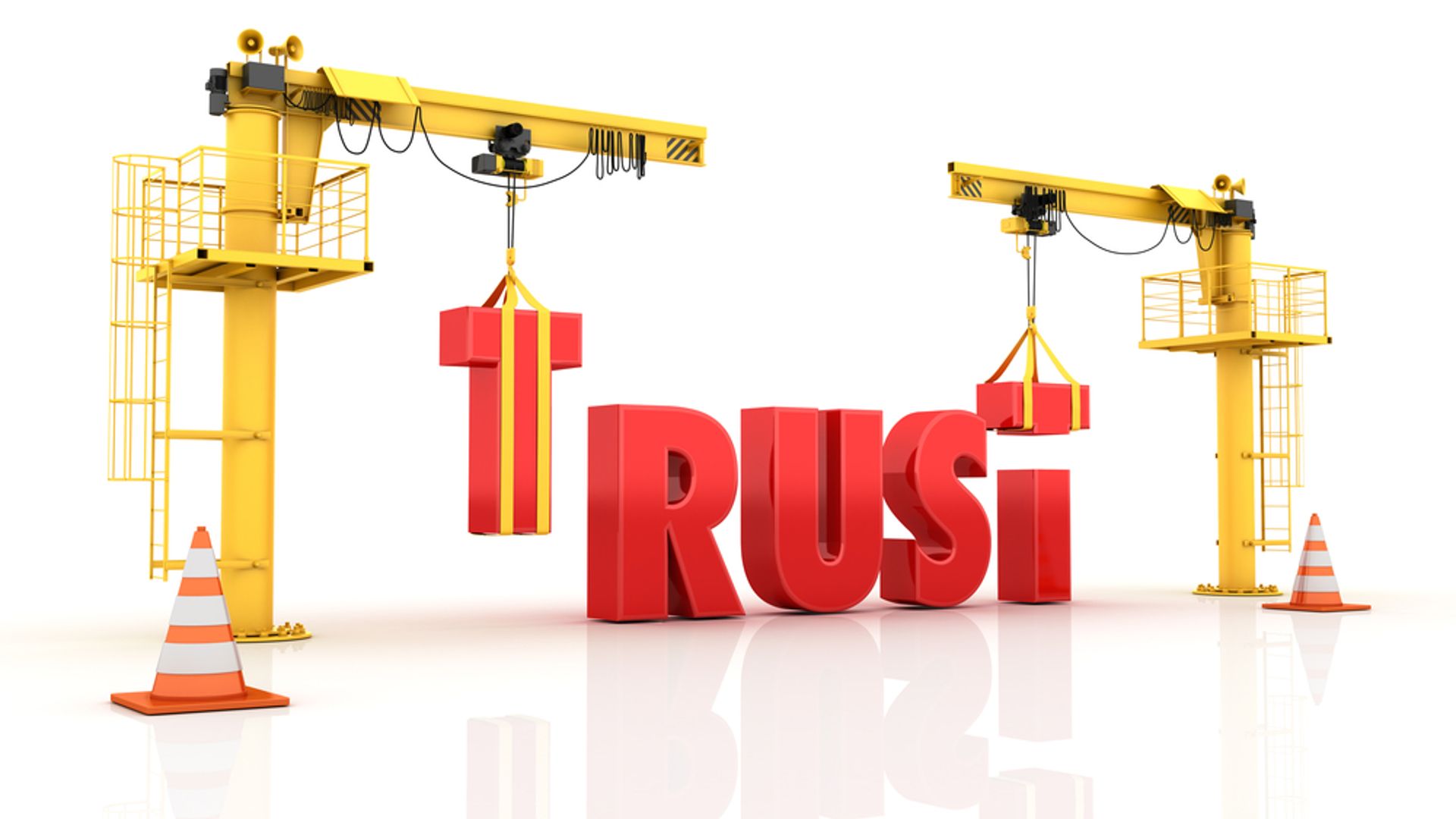 the word "trust" which is built with two cranes to symbolize the trust of the German markets