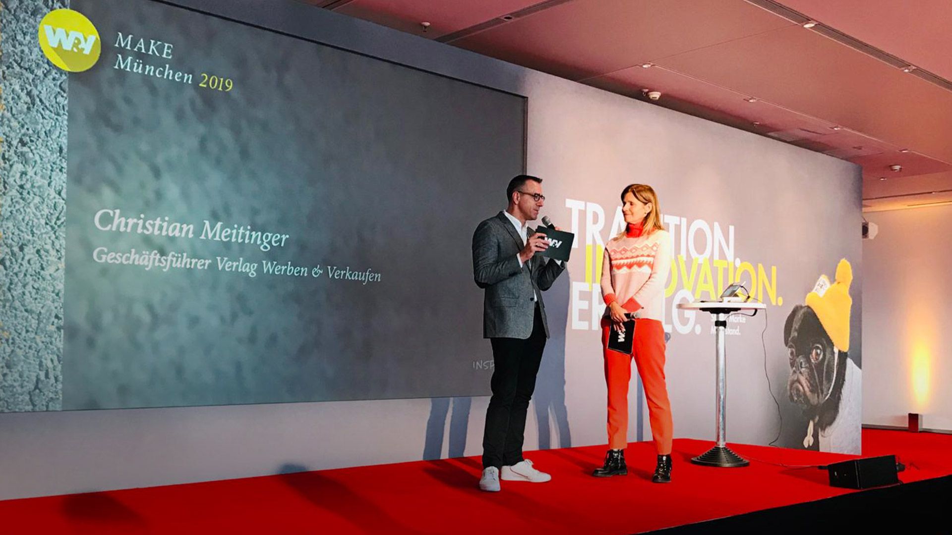 Moderatoren Katrin Müller-Hohenstein und W&V Geschäftsführer Christian Meitinger
